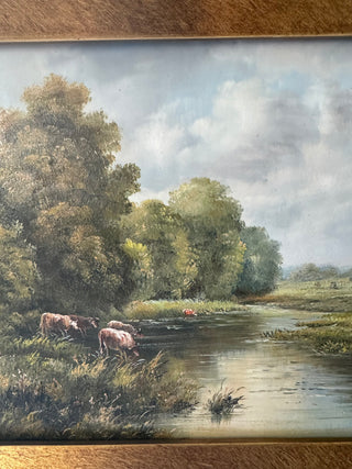 Original oil of landscape with cows