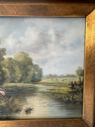 Original oil of landscape with cows