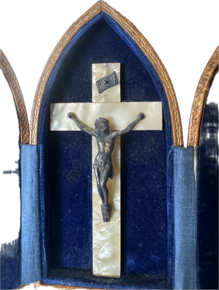 Antique French travel crucifix shrine