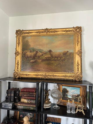 Antique sheep painting by Paul Schouten in French gilt moulding with lion heads * Reserved listing *