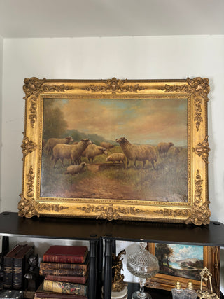 Antique sheep painting by Paul Schouten in French gilt moulding with lion heads * Reserved listing *